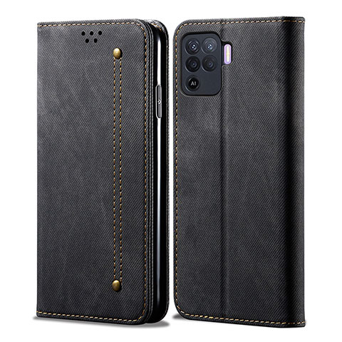 Coque Clapet Portefeuille Livre Tissu pour Oppo F19 Pro Noir