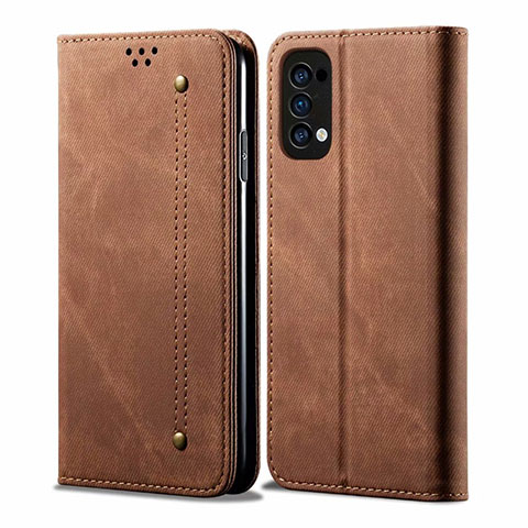 Coque Clapet Portefeuille Livre Tissu pour Oppo Reno4 4G Marron