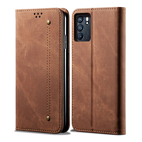 Coque Clapet Portefeuille Livre Tissu pour Oppo Reno6 5G Marron