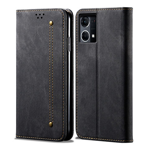 Coque Clapet Portefeuille Livre Tissu pour Oppo Reno8 4G Noir