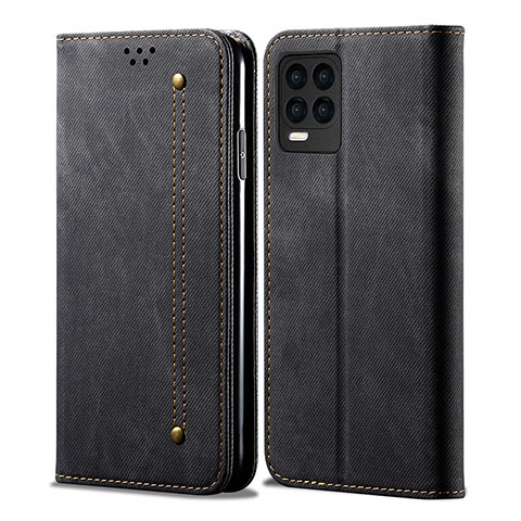 Coque Clapet Portefeuille Livre Tissu pour Realme 8 Pro Noir