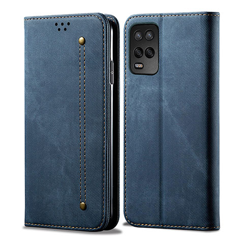 Coque Clapet Portefeuille Livre Tissu pour Realme 8s 5G Bleu