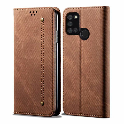 Coque Clapet Portefeuille Livre Tissu pour Realme C17 Marron