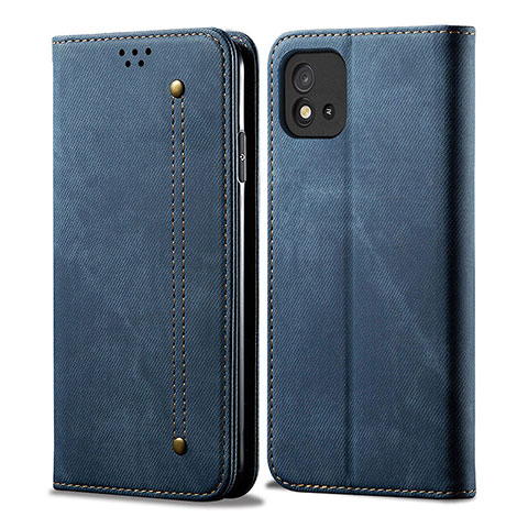 Coque Clapet Portefeuille Livre Tissu pour Realme C20A Bleu