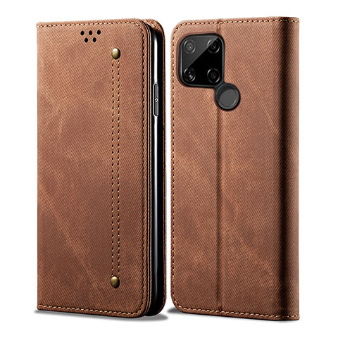 Coque Clapet Portefeuille Livre Tissu pour Realme C21 Marron