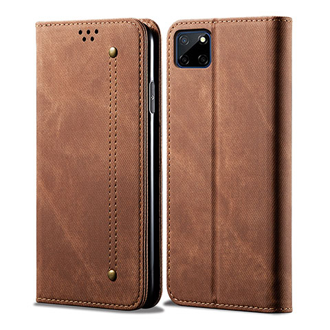 Coque Clapet Portefeuille Livre Tissu pour Realme C25Y India Marron