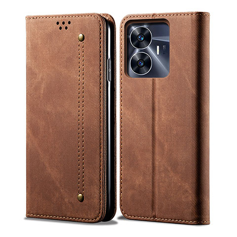 Coque Clapet Portefeuille Livre Tissu pour Realme C55 Marron