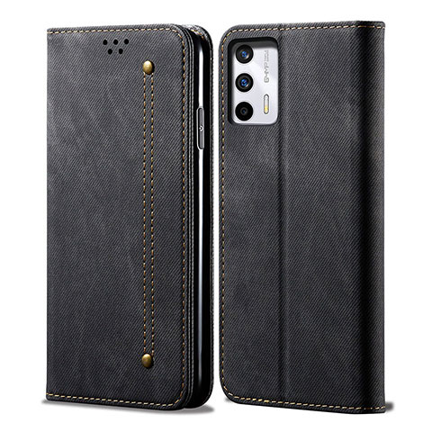 Coque Clapet Portefeuille Livre Tissu pour Realme GT 5G Noir