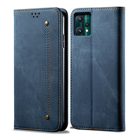 Coque Clapet Portefeuille Livre Tissu pour Realme Q5 5G Bleu