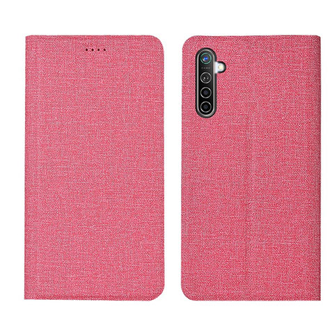 Coque Clapet Portefeuille Livre Tissu pour Realme X2 Rose