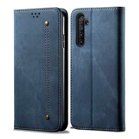 Coque Clapet Portefeuille Livre Tissu pour Realme X50 Pro 5G Bleu