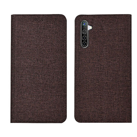 Coque Clapet Portefeuille Livre Tissu pour Realme XT Marron