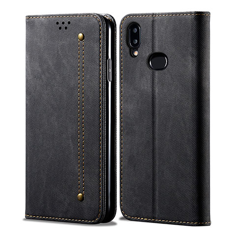 Coque Clapet Portefeuille Livre Tissu pour Samsung Galaxy A10s Noir