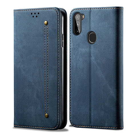 Coque Clapet Portefeuille Livre Tissu pour Samsung Galaxy A11 Bleu