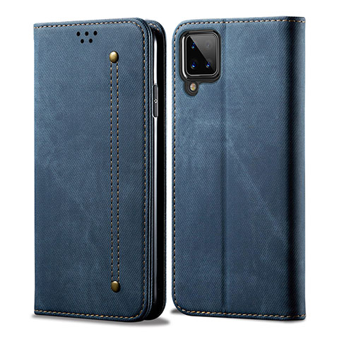 Coque Clapet Portefeuille Livre Tissu pour Samsung Galaxy A12 Bleu