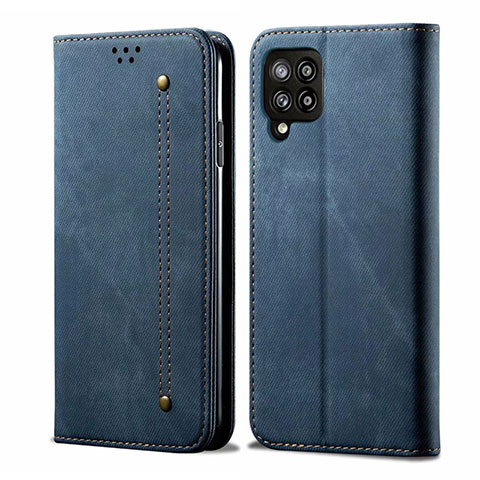 Coque Clapet Portefeuille Livre Tissu pour Samsung Galaxy A42 5G Bleu