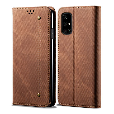 Coque Clapet Portefeuille Livre Tissu pour Samsung Galaxy A51 5G Marron