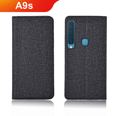 Coque Clapet Portefeuille Livre Tissu pour Samsung Galaxy A9s Noir