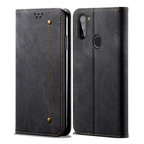 Coque Clapet Portefeuille Livre Tissu pour Samsung Galaxy M11 Noir