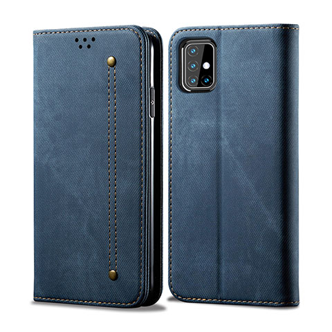 Coque Clapet Portefeuille Livre Tissu pour Samsung Galaxy M31s Bleu