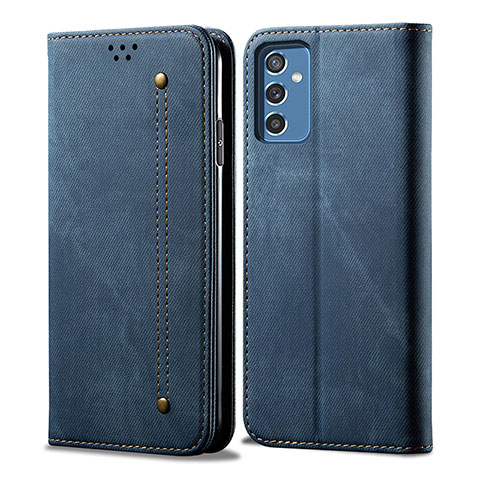 Coque Clapet Portefeuille Livre Tissu pour Samsung Galaxy M52 5G Bleu