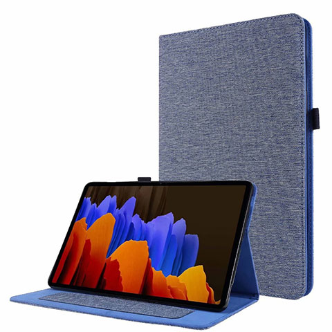 Coque Clapet Portefeuille Livre Tissu pour Samsung Galaxy Tab S7 4G 11 SM-T875 Bleu