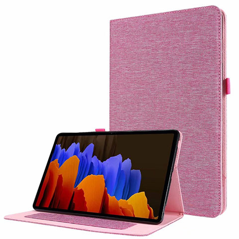 Coque Clapet Portefeuille Livre Tissu pour Samsung Galaxy Tab S7 4G 11 SM-T875 Rose