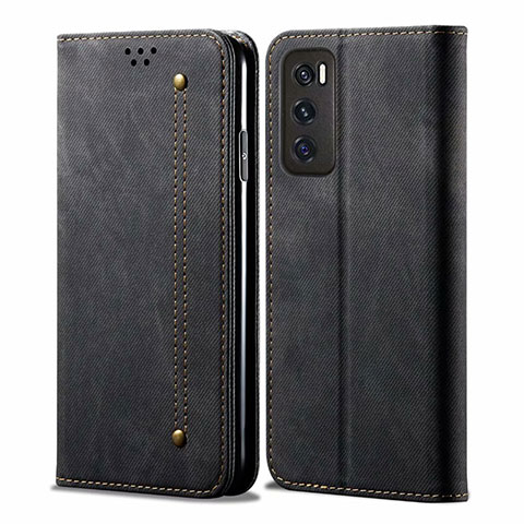 Coque Clapet Portefeuille Livre Tissu pour Vivo V20 SE Noir