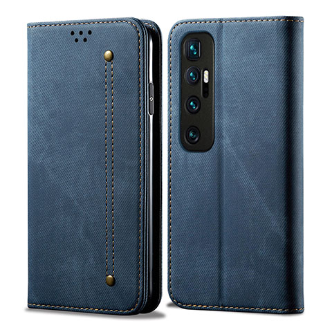 Coque Clapet Portefeuille Livre Tissu pour Xiaomi Mi 10 Ultra Bleu