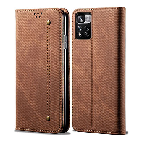 Coque Clapet Portefeuille Livre Tissu pour Xiaomi Mi 11i 5G (2022) Marron