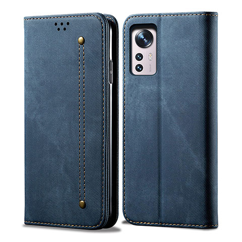 Coque Clapet Portefeuille Livre Tissu pour Xiaomi Mi 12 5G Bleu