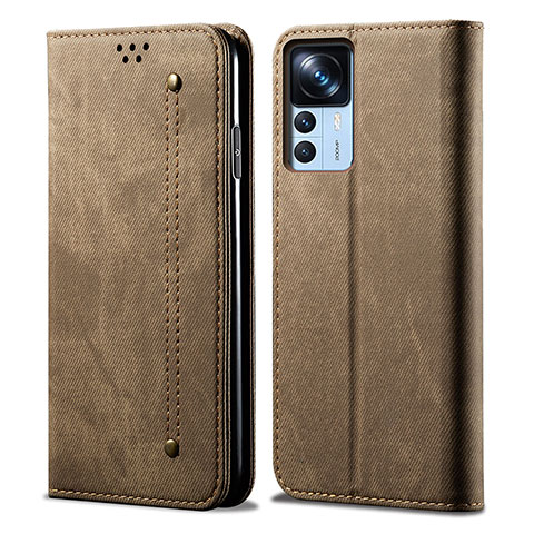 Coque Clapet Portefeuille Livre Tissu pour Xiaomi Mi 12T Pro 5G Kaki