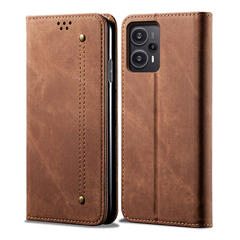 Coque Clapet Portefeuille Livre Tissu pour Xiaomi Poco F5 5G Marron