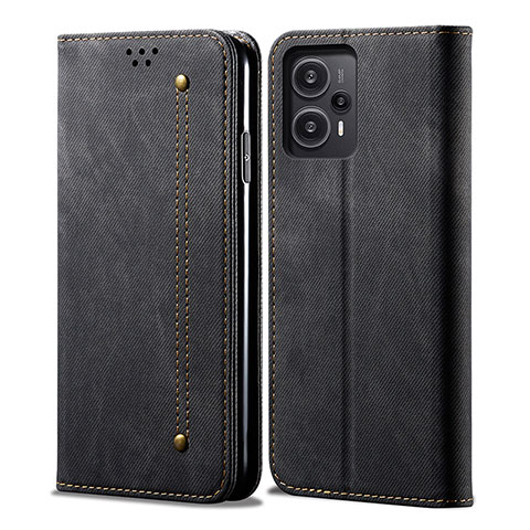 Coque Clapet Portefeuille Livre Tissu pour Xiaomi Poco F5 5G Noir