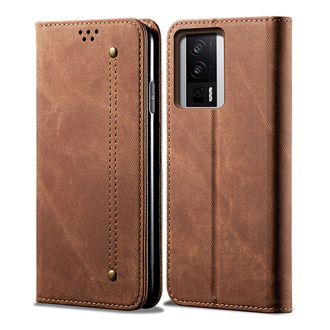 Coque Clapet Portefeuille Livre Tissu pour Xiaomi Poco F5 Pro 5G Marron