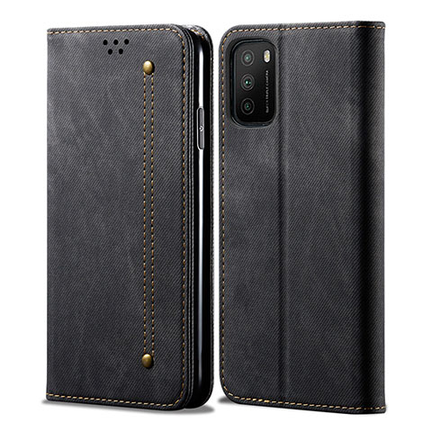 Coque Clapet Portefeuille Livre Tissu pour Xiaomi Poco M3 Noir