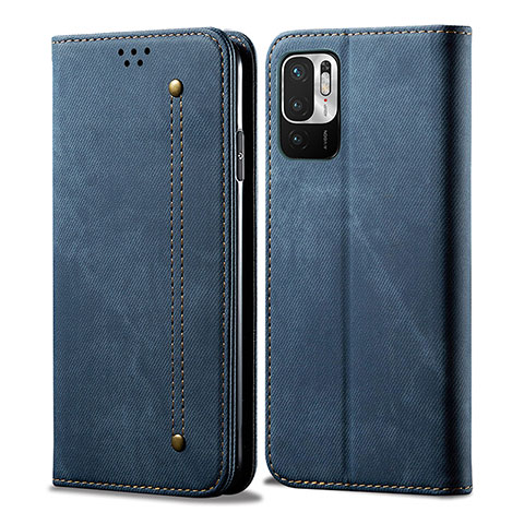 Coque Clapet Portefeuille Livre Tissu pour Xiaomi POCO M3 Pro 5G Bleu