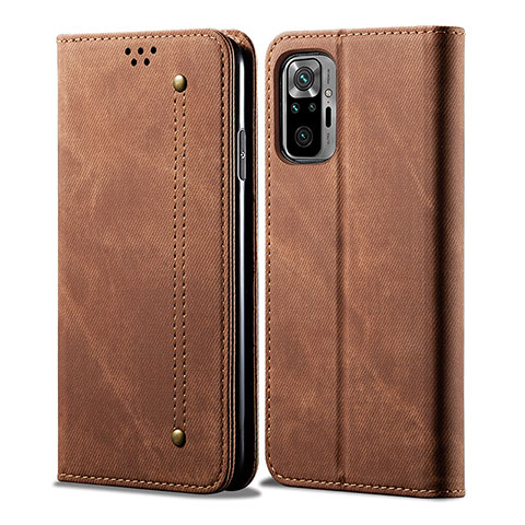 Coque Clapet Portefeuille Livre Tissu pour Xiaomi Poco M5S Marron