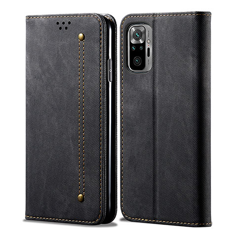 Coque Clapet Portefeuille Livre Tissu pour Xiaomi Poco M5S Noir