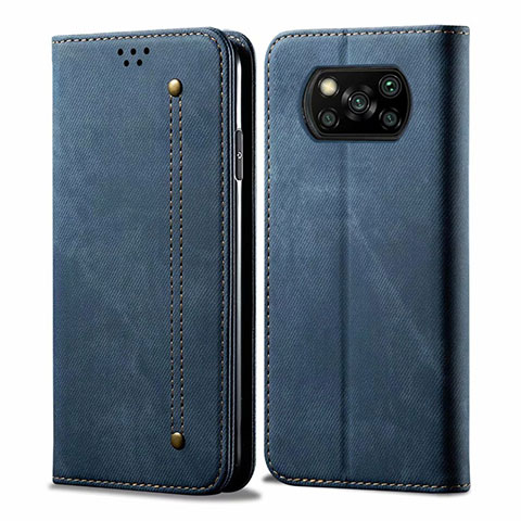 Coque Clapet Portefeuille Livre Tissu pour Xiaomi Poco X3 Bleu