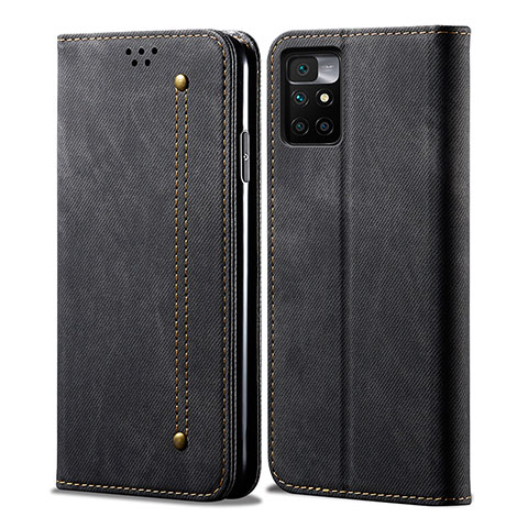 Coque Clapet Portefeuille Livre Tissu pour Xiaomi Redmi 10 (2022) Noir