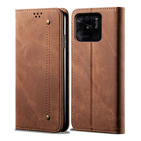 Coque Clapet Portefeuille Livre Tissu pour Xiaomi Redmi 10 Power Marron