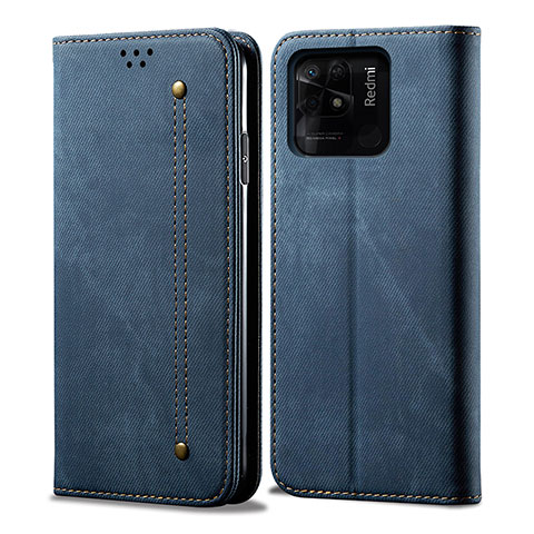 Coque Clapet Portefeuille Livre Tissu pour Xiaomi Redmi 10C 4G Bleu