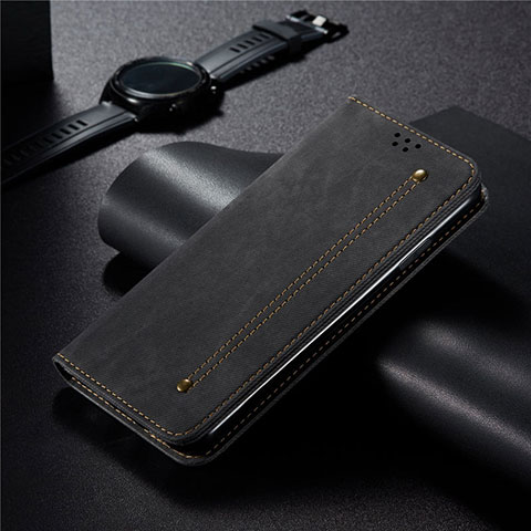 Coque Clapet Portefeuille Livre Tissu pour Xiaomi Redmi 10X Pro 5G Noir