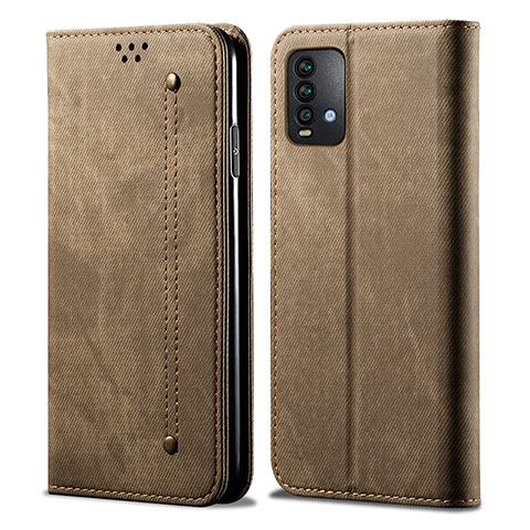 Coque Clapet Portefeuille Livre Tissu pour Xiaomi Redmi 9 Power Kaki