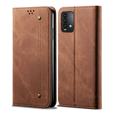 Coque Clapet Portefeuille Livre Tissu pour Xiaomi Redmi 9T 4G Marron