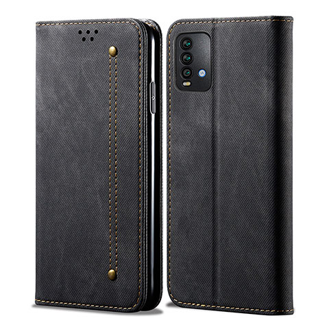 Coque Clapet Portefeuille Livre Tissu pour Xiaomi Redmi 9T 4G Noir