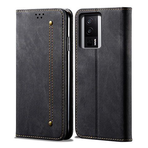 Coque Clapet Portefeuille Livre Tissu pour Xiaomi Redmi K60 5G Noir