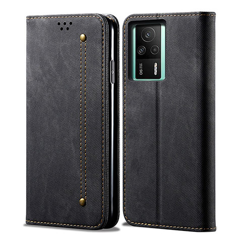 Coque Clapet Portefeuille Livre Tissu pour Xiaomi Redmi K60E 5G Noir