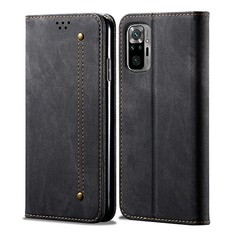 Coque Clapet Portefeuille Livre Tissu pour Xiaomi Redmi Note 10 4G Noir